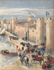 Aigues-Mortesのインタビュー、「フランソワIer：Le Roi Chevalier」、George G. Toudouzeによるイラスト、パブ。 1909 作： Albert Robida